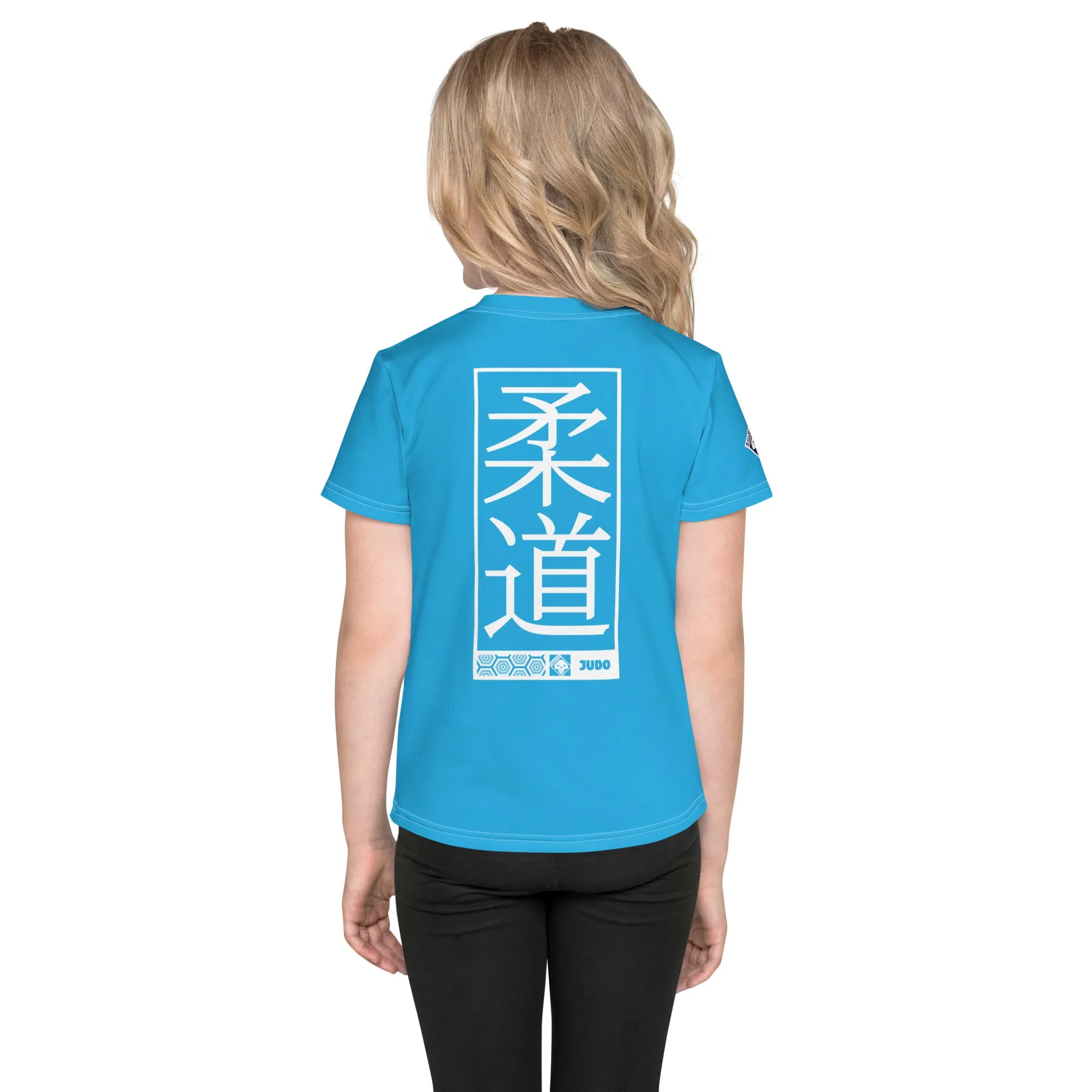 Playful Protection: Girl's Short Sleeve Judo Rash Guard - Cyan