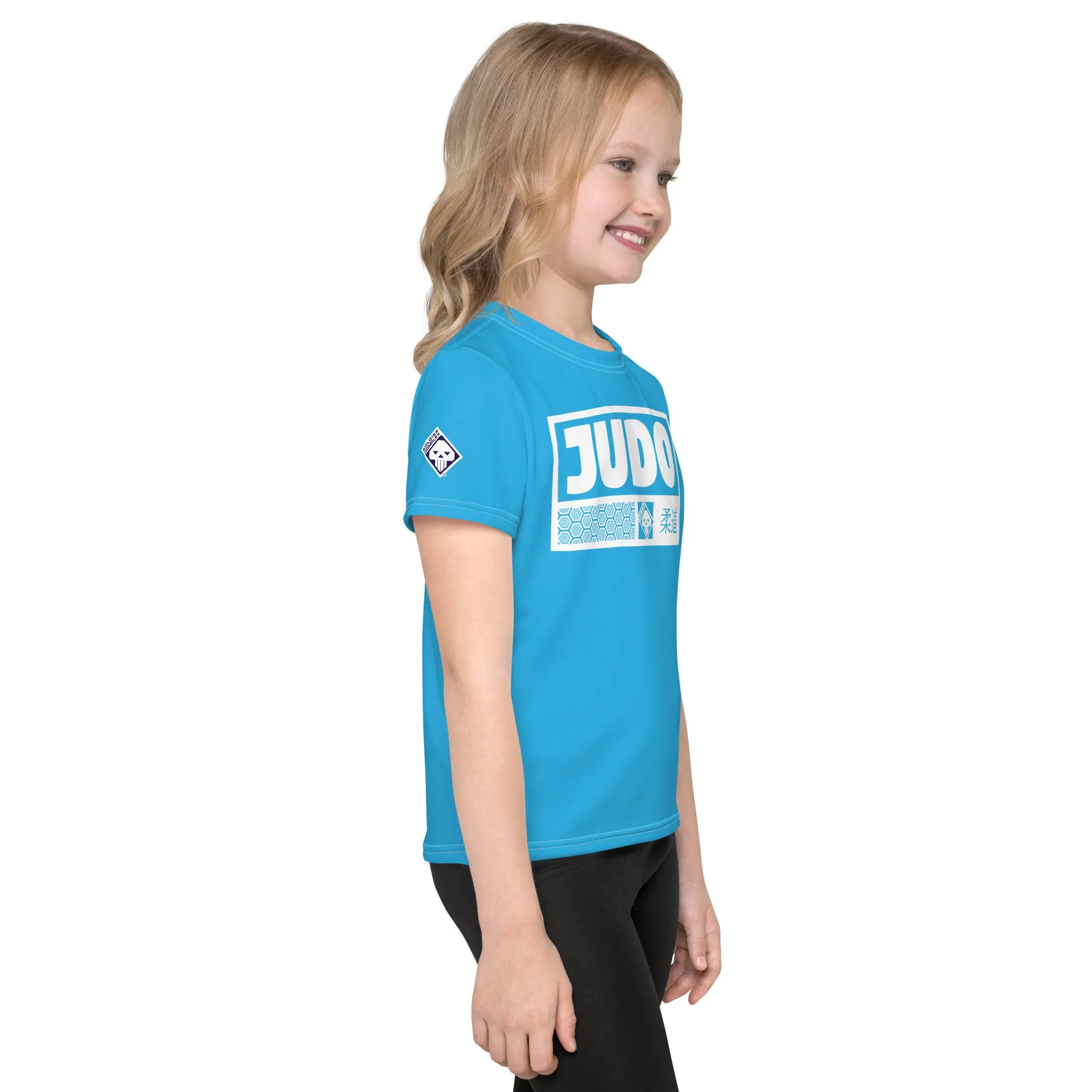 Playful Protection: Girl's Short Sleeve Judo Rash Guard - Cyan