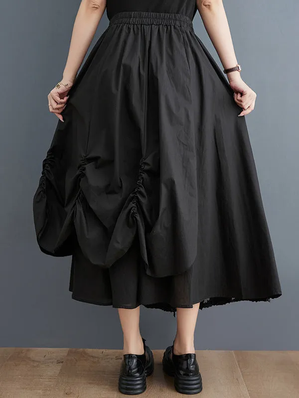 Pleated Solid Color Split-Joint Irregularity Loose Skirts Bottoms