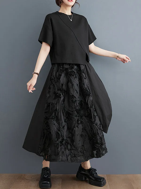 Pleated Solid Color Split-Joint Irregularity Loose Skirts Bottoms