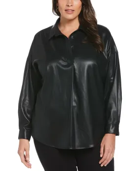 Plus Size Vegan Leather Popover Top