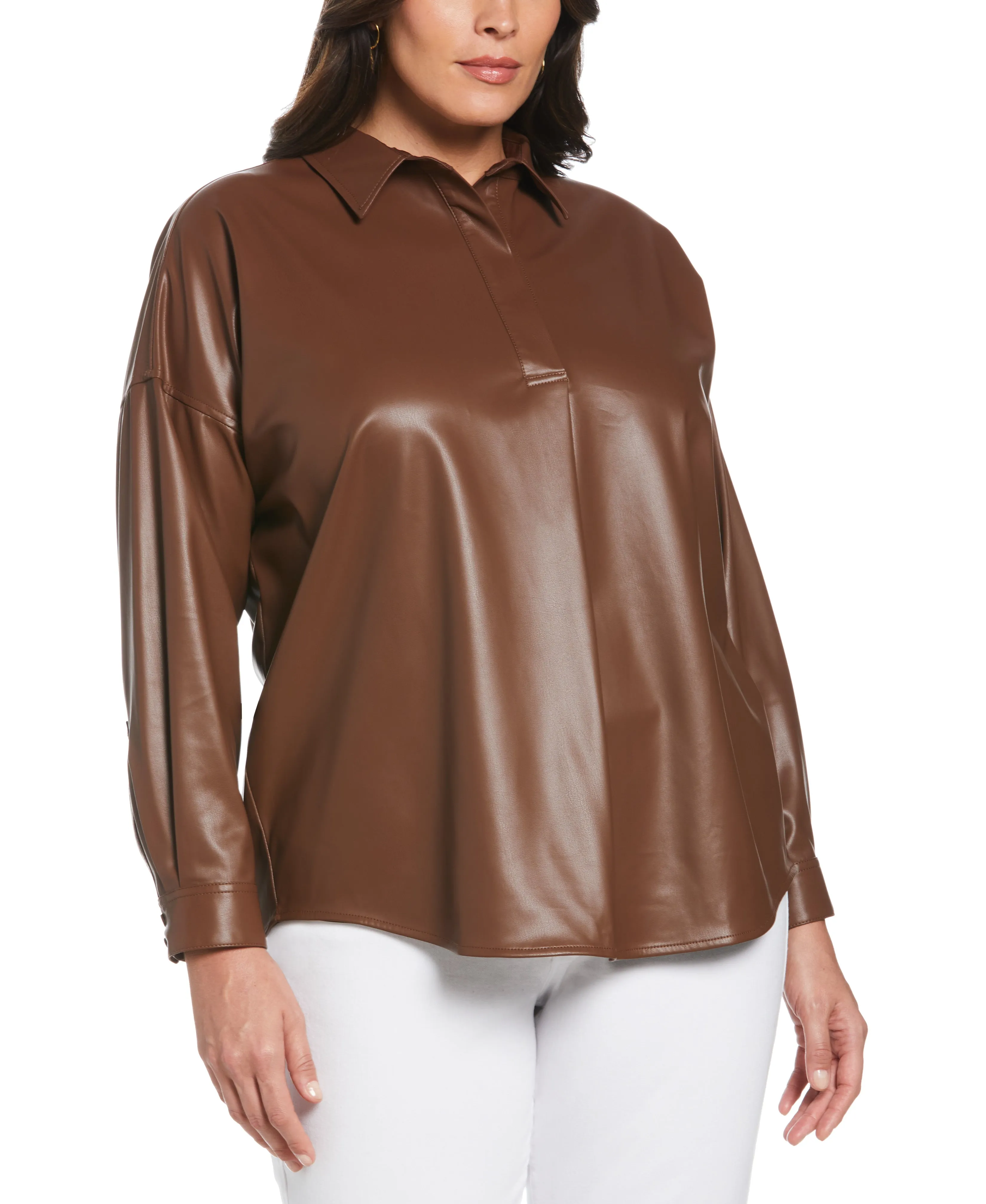 Plus Size Vegan Leather Popover Top