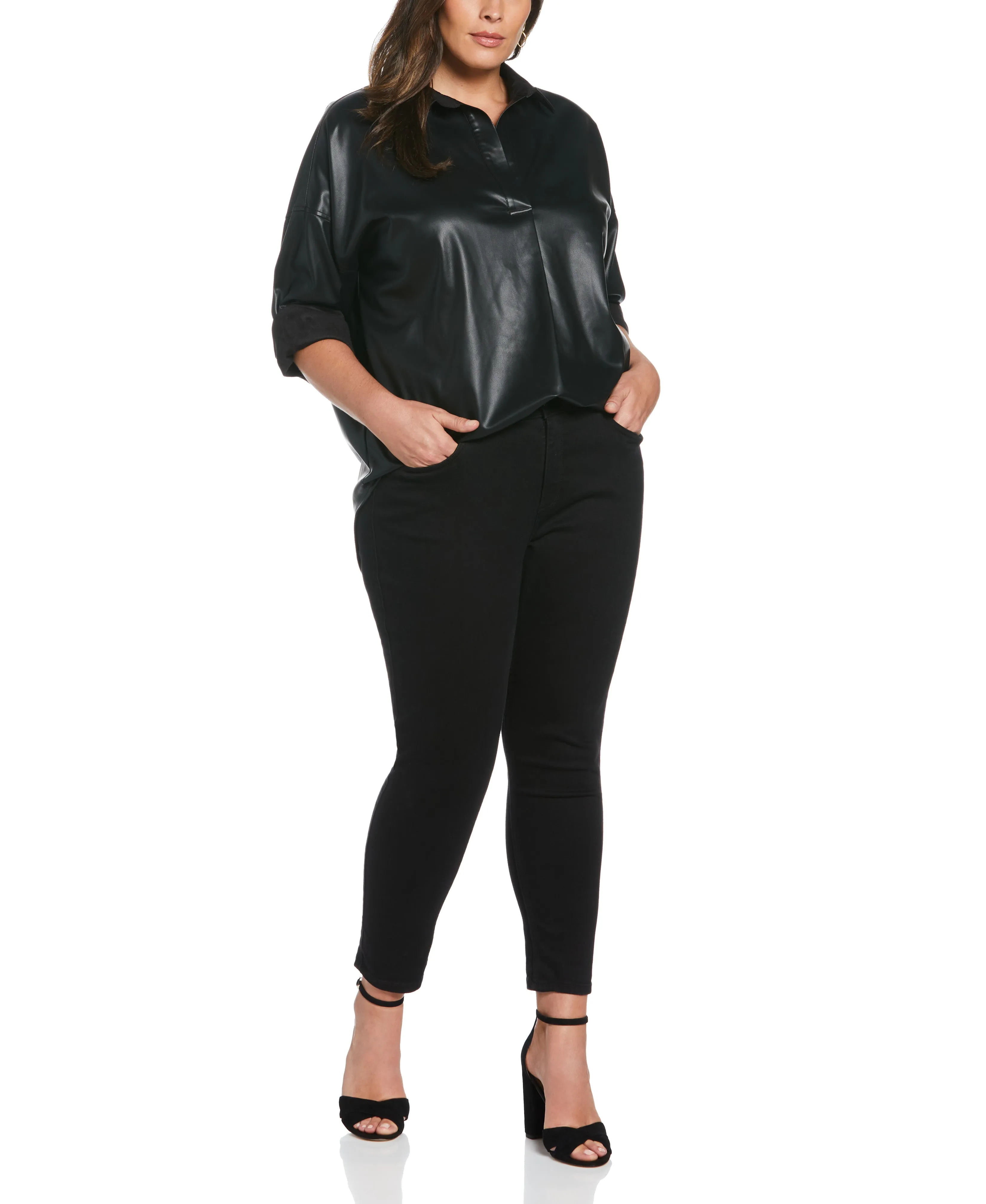 Plus Size Vegan Leather Popover Top