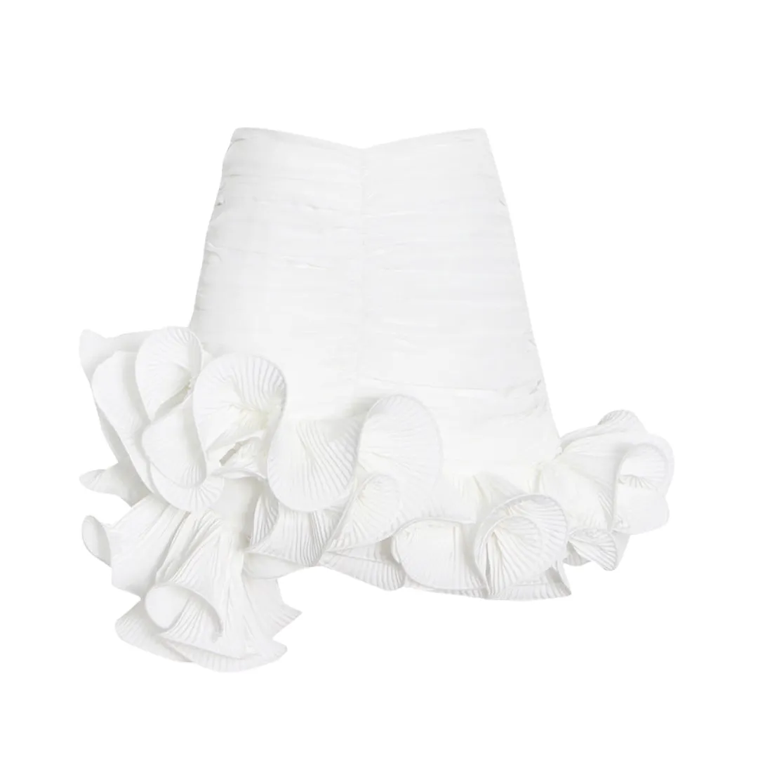 Pre Order:  Milky White Hip-Wrapped Ruffled Patchwork Mini Skirt