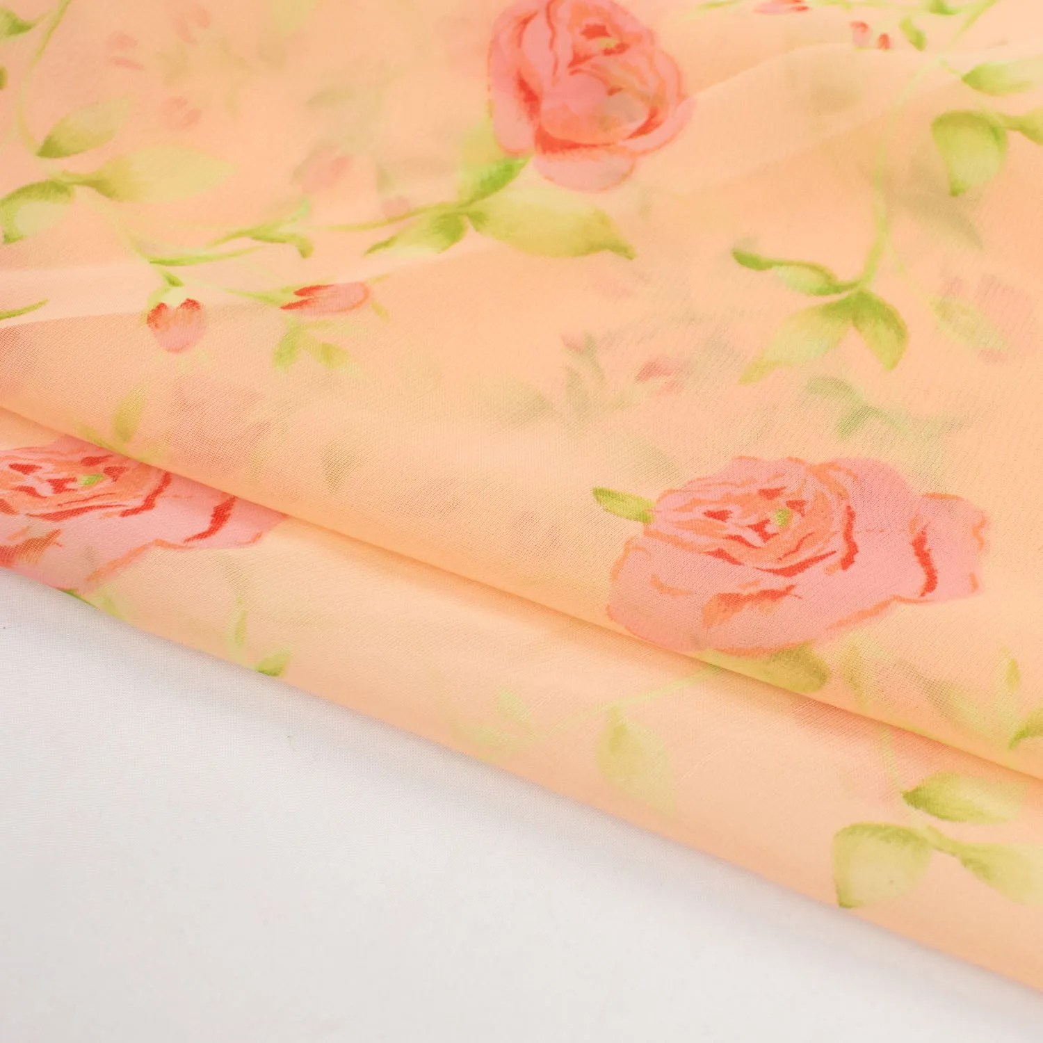 Print Chiffon Red Floral Vines on Peach