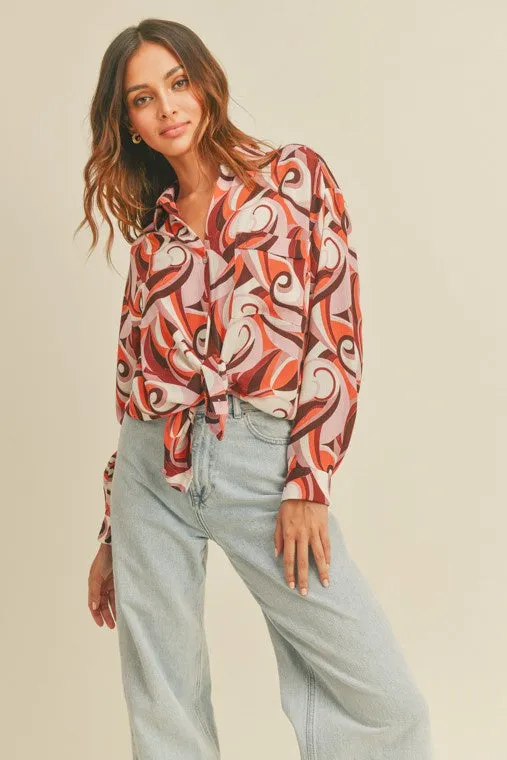 Printed Button Down Blouse