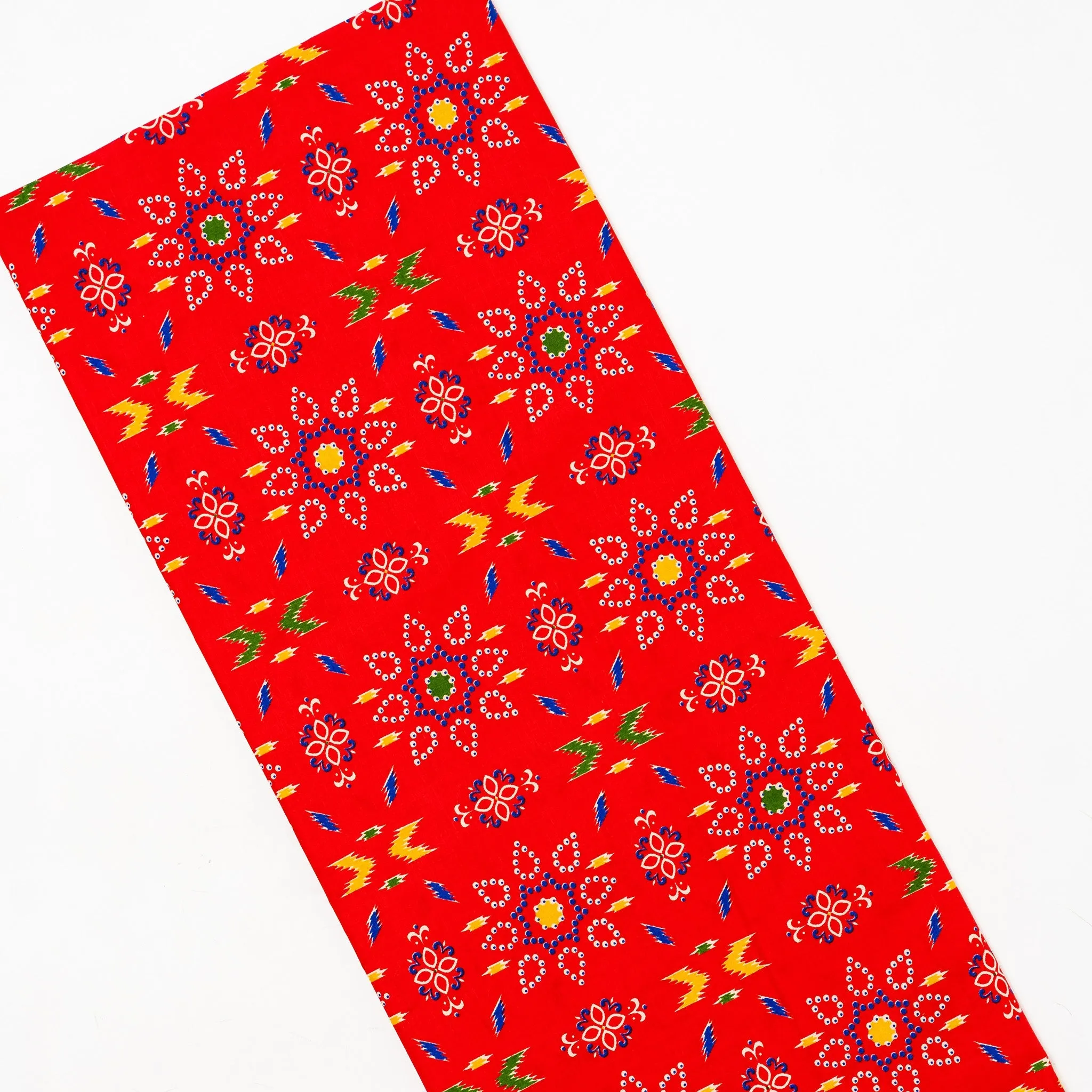 Red Cotton Fabric with Multicolor Print