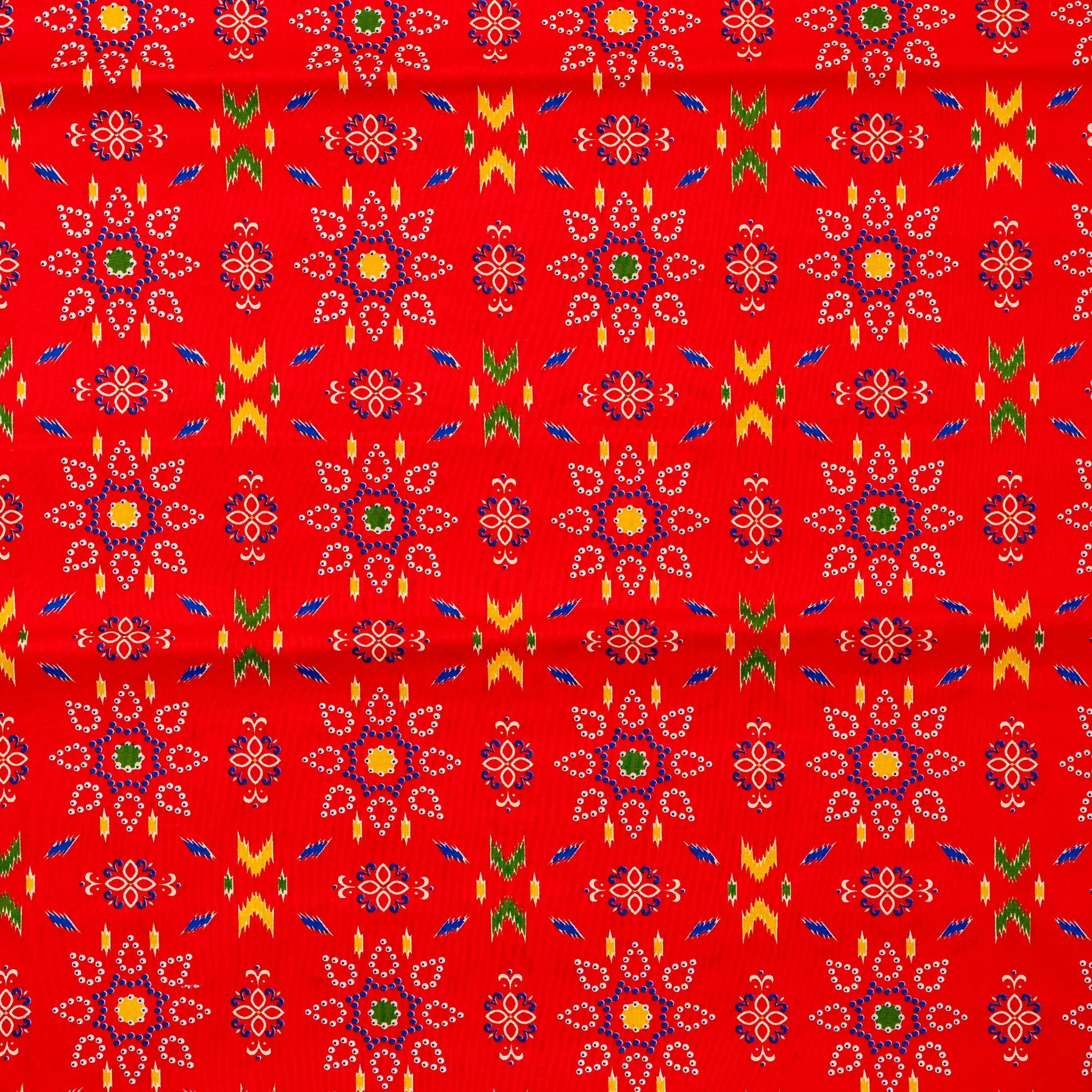 Red Cotton Fabric with Multicolor Print