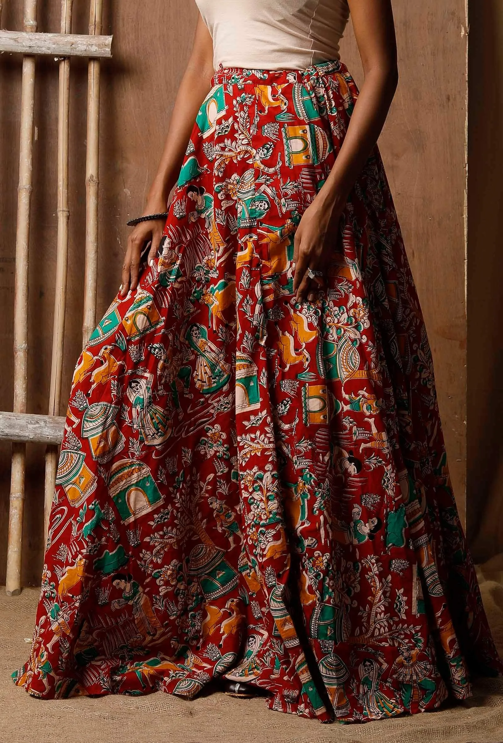 Red Kalamkari Cotton Skirt