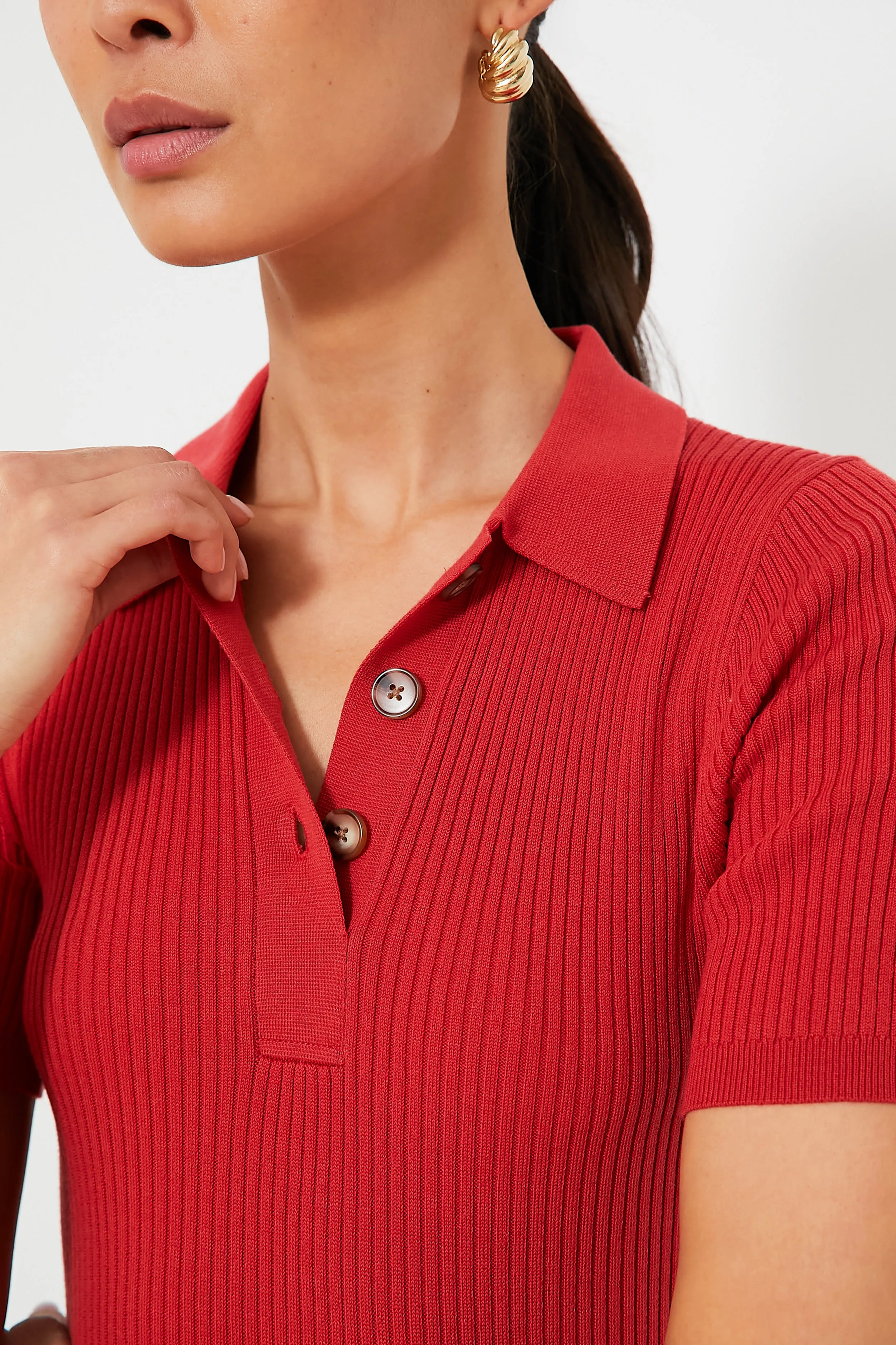 Red Olivia Rib Knit Polo