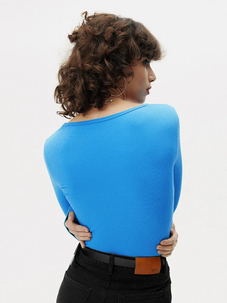 Ribbed Solid Graceful Long Sleeve Top