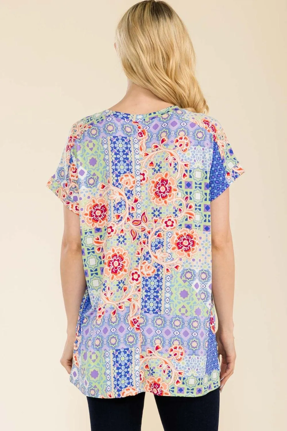 Round Neck Short Sleeve Floral Top