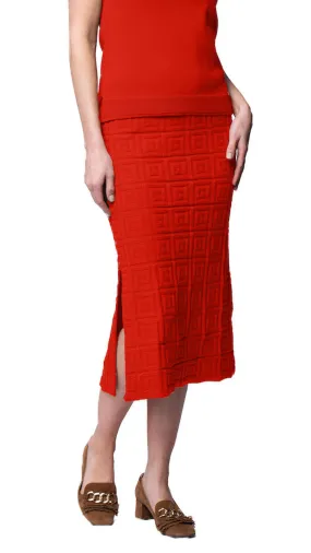 Sabrina Square Pattern Midi Straight Skirt - Bright Orange / Fall Pre-Order