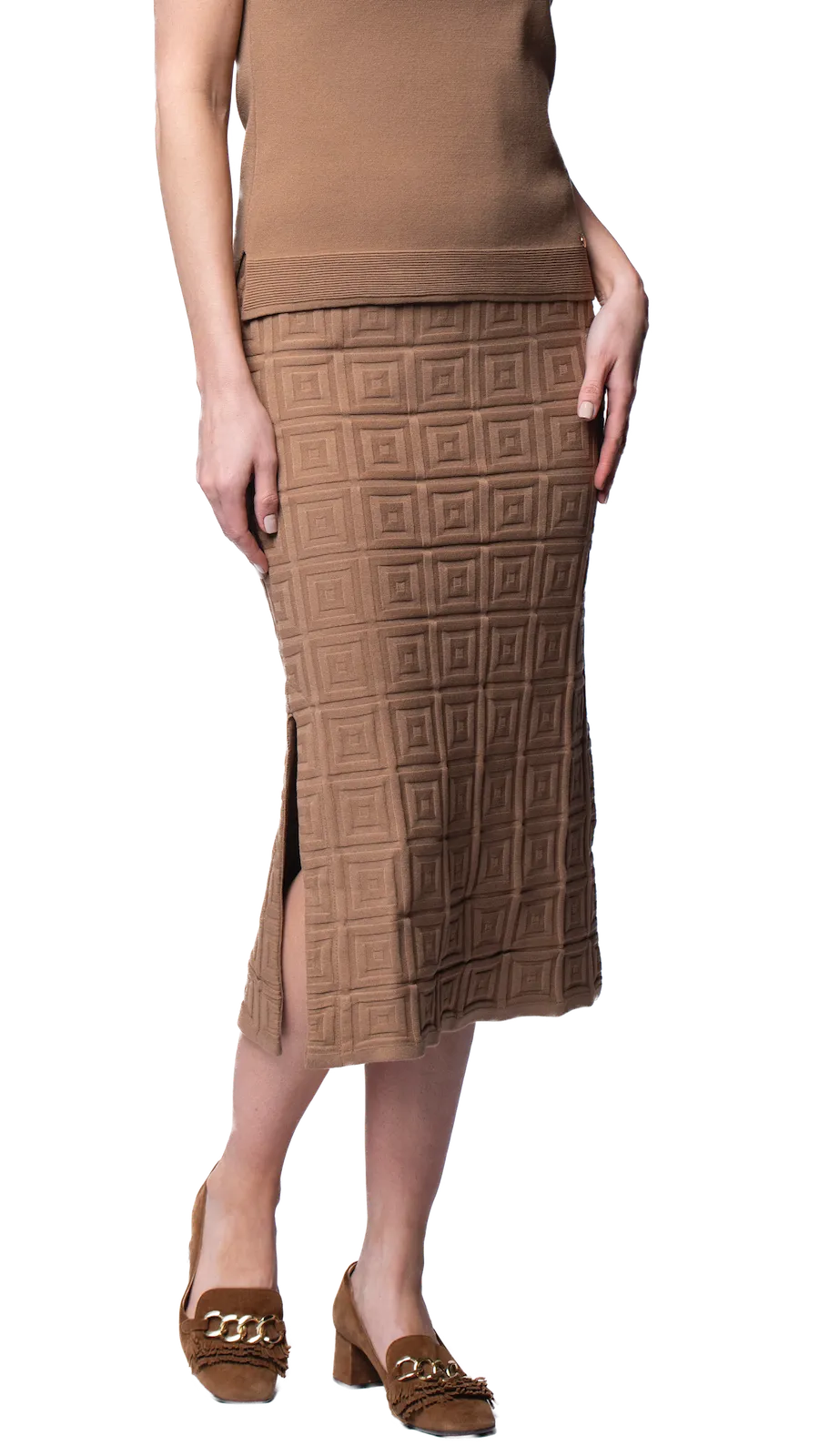 Sabrina Square Pattern Midi Straight Skirt - Mocha