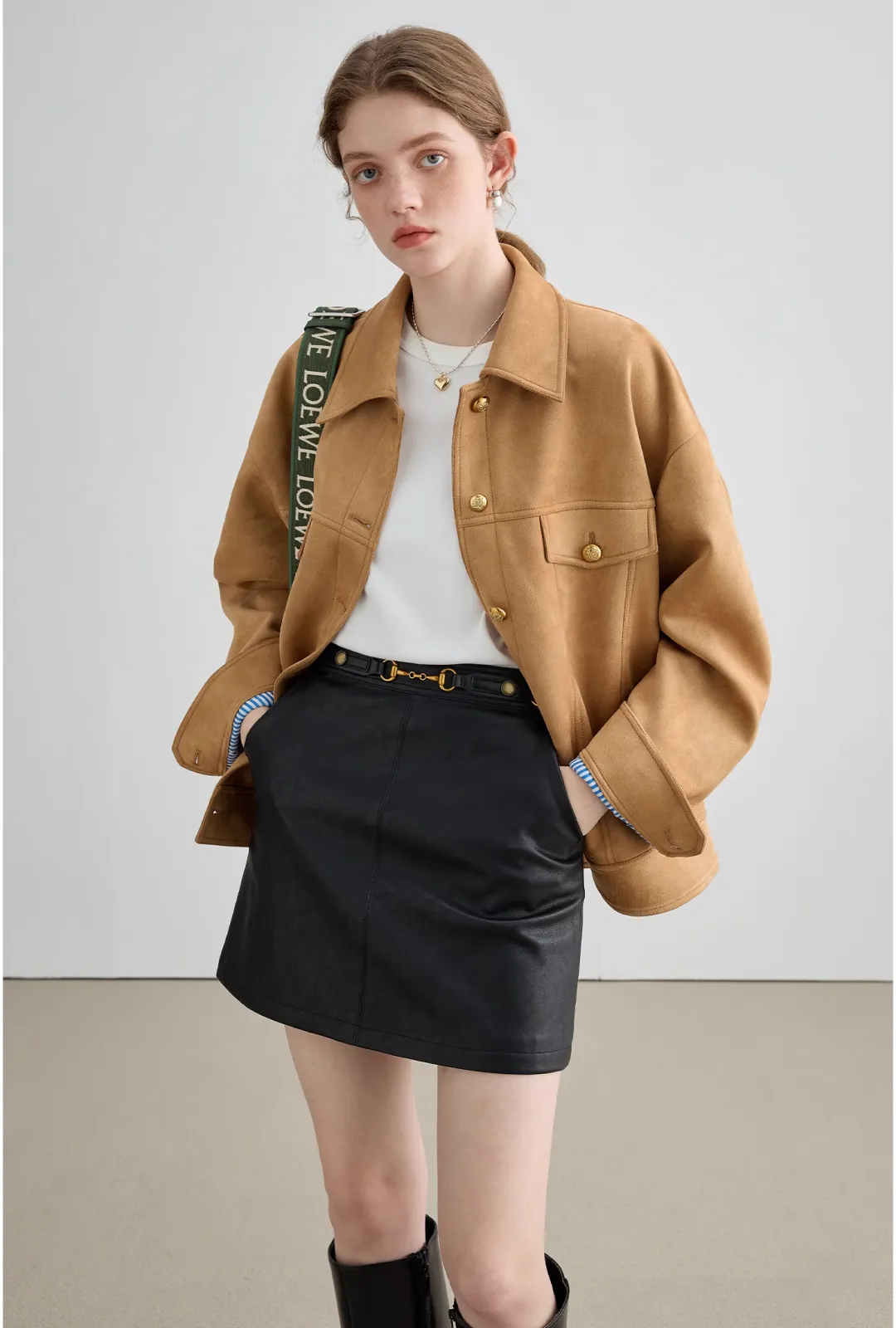 Short Length Buckle Leather Skirt