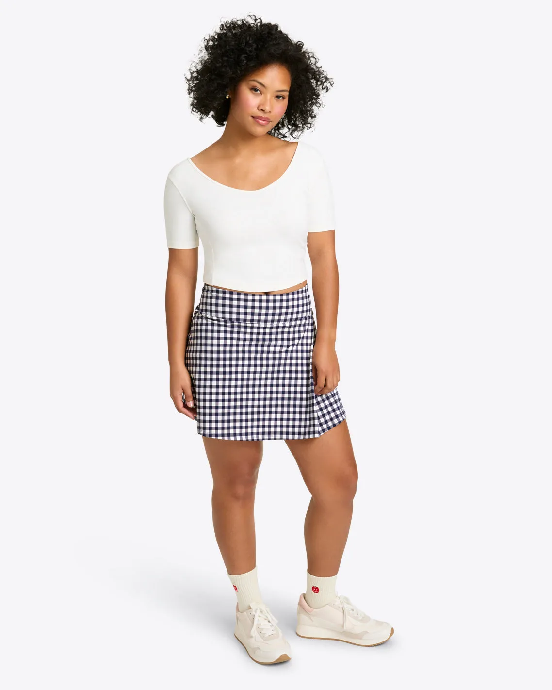 Side Slit Skort in Navy Gingham