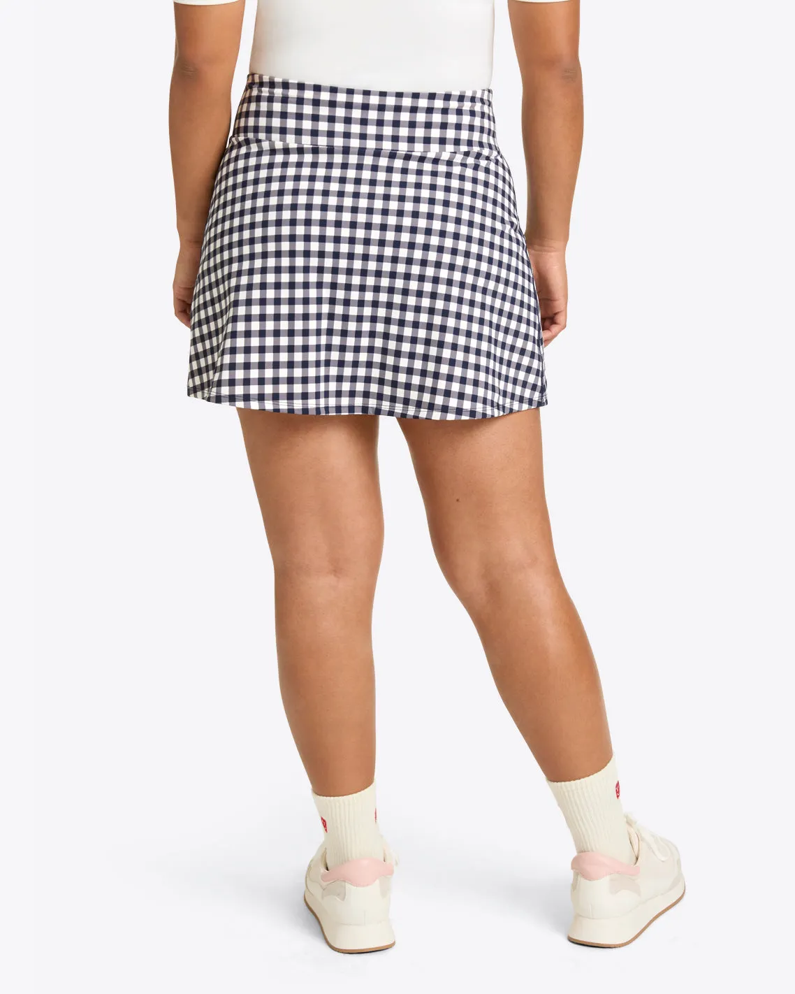 Side Slit Skort in Navy Gingham