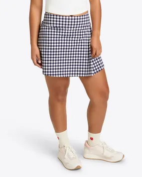 Side Slit Skort in Navy Gingham