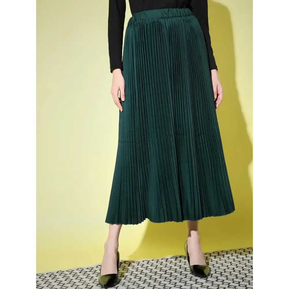 Stylish Fancy Crepe Solid Pleated Skirts For Women