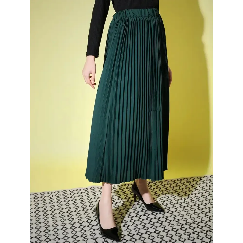 Stylish Fancy Crepe Solid Pleated Skirts For Women