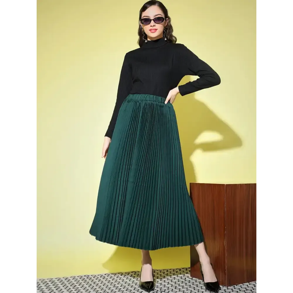 Stylish Fancy Crepe Solid Pleated Skirts For Women