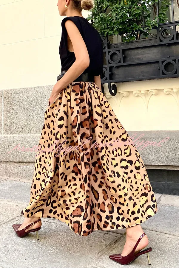 Stylish Leopard Print Elegant Large Hem Maxi Skirt