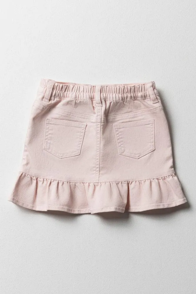 Tiered Denim Skirt Light Pink