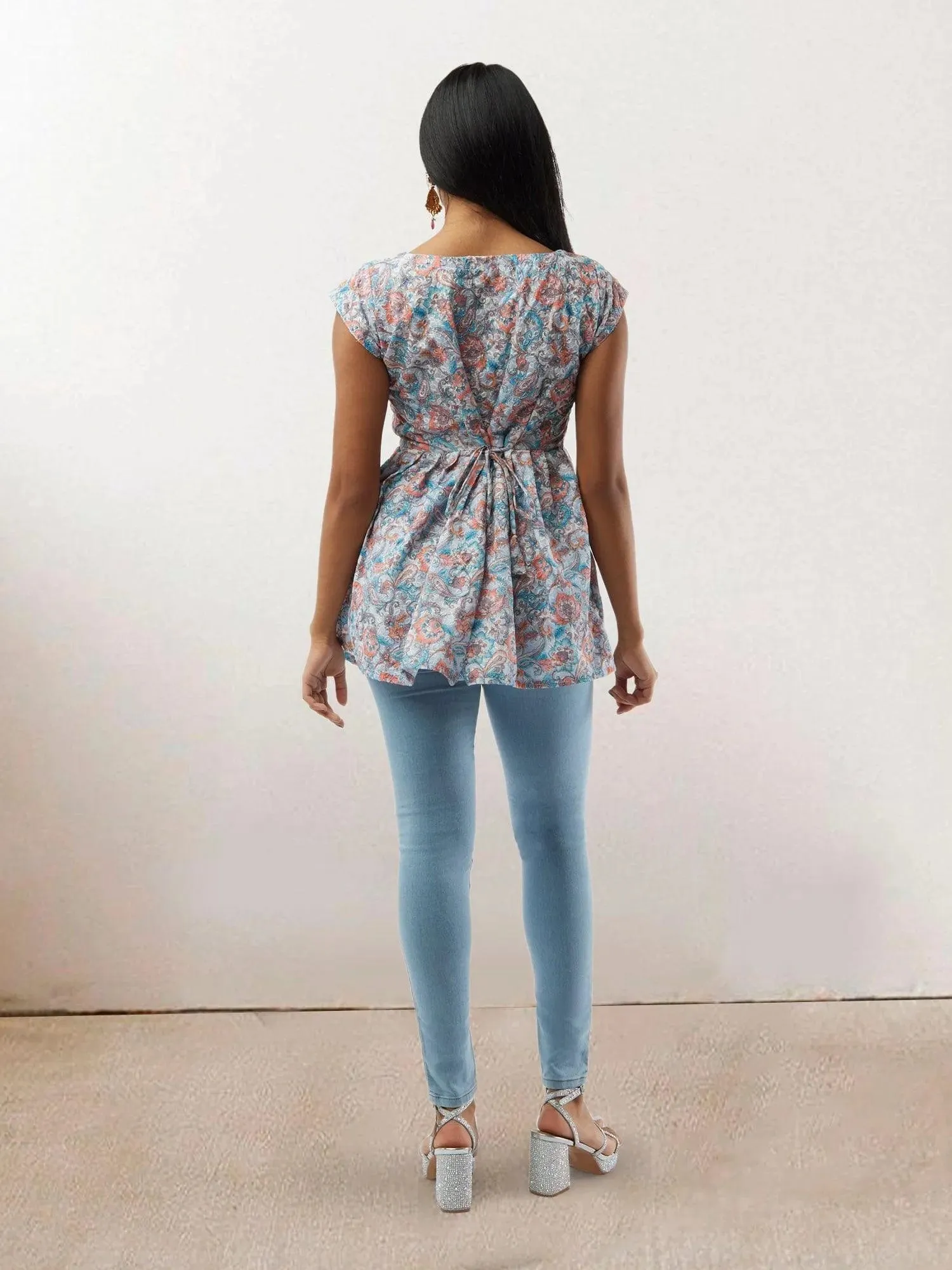 Vibrant Verve - Light Blue Printed Short Top