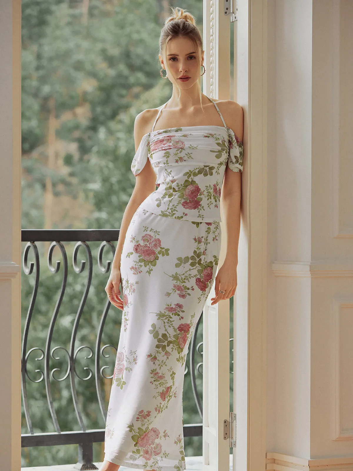 Villa Garden Graceful Floral Long Dress