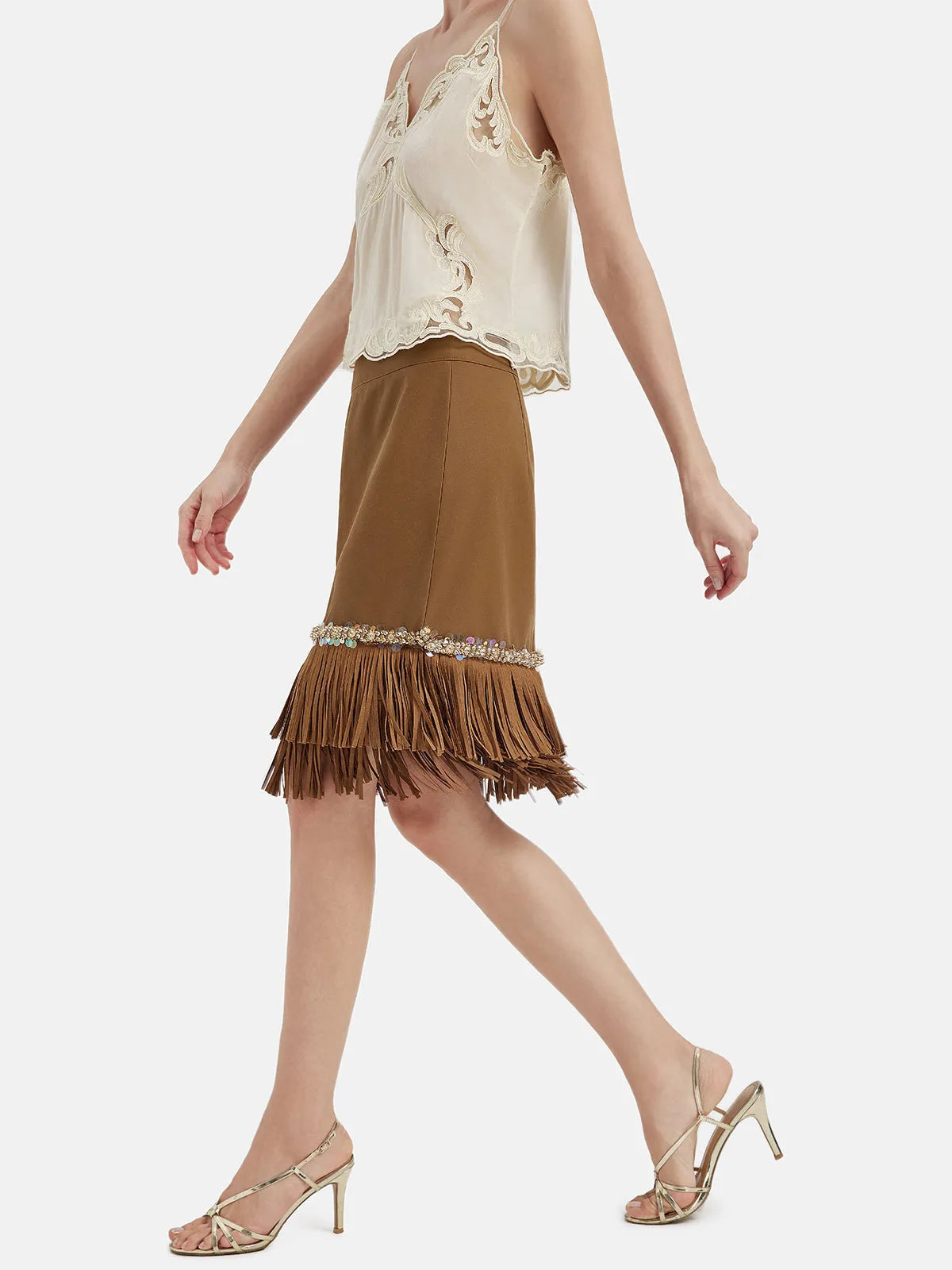 Vintage Brown Suede Fringe Skirt