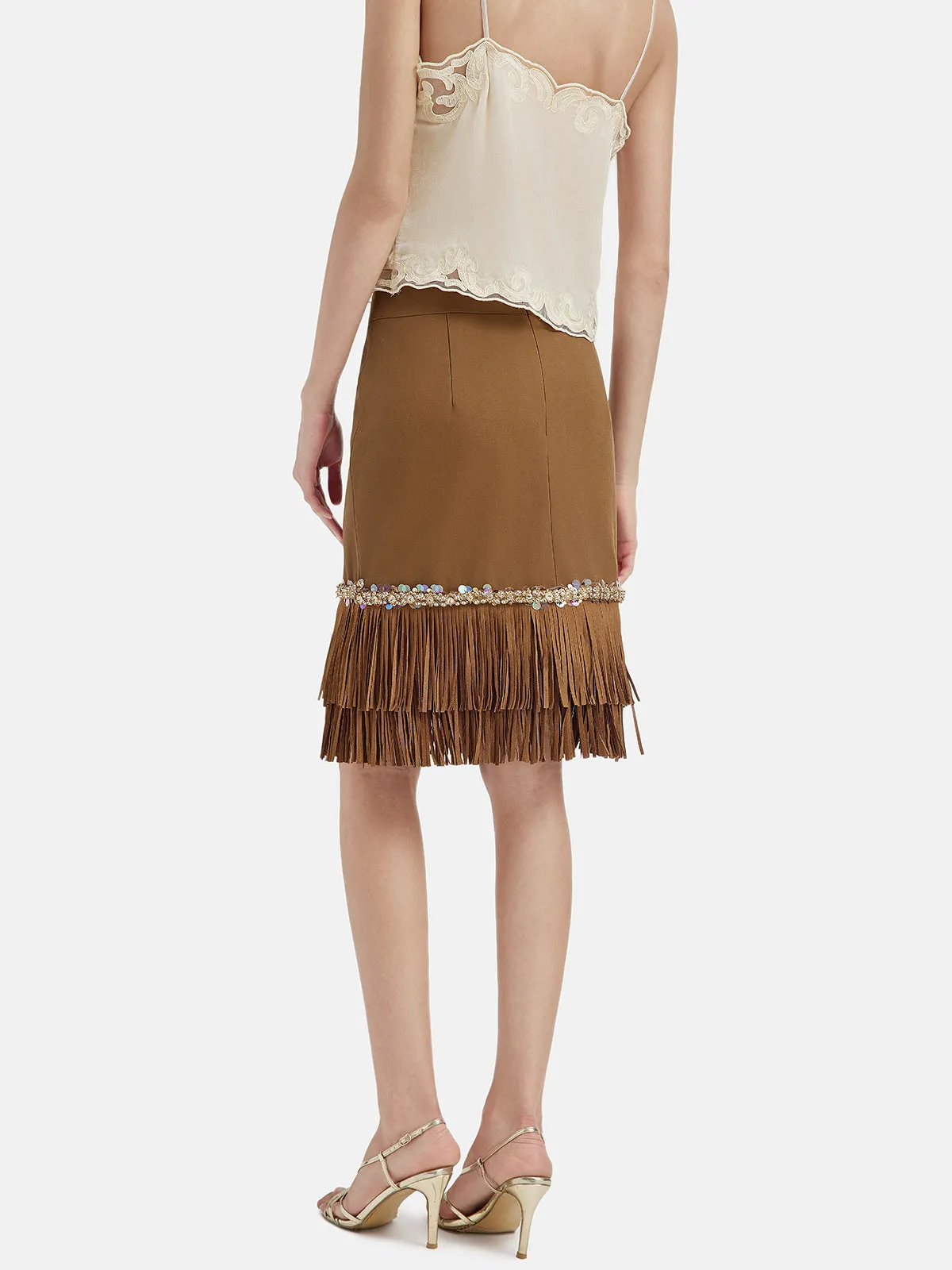 Vintage Brown Suede Fringe Skirt