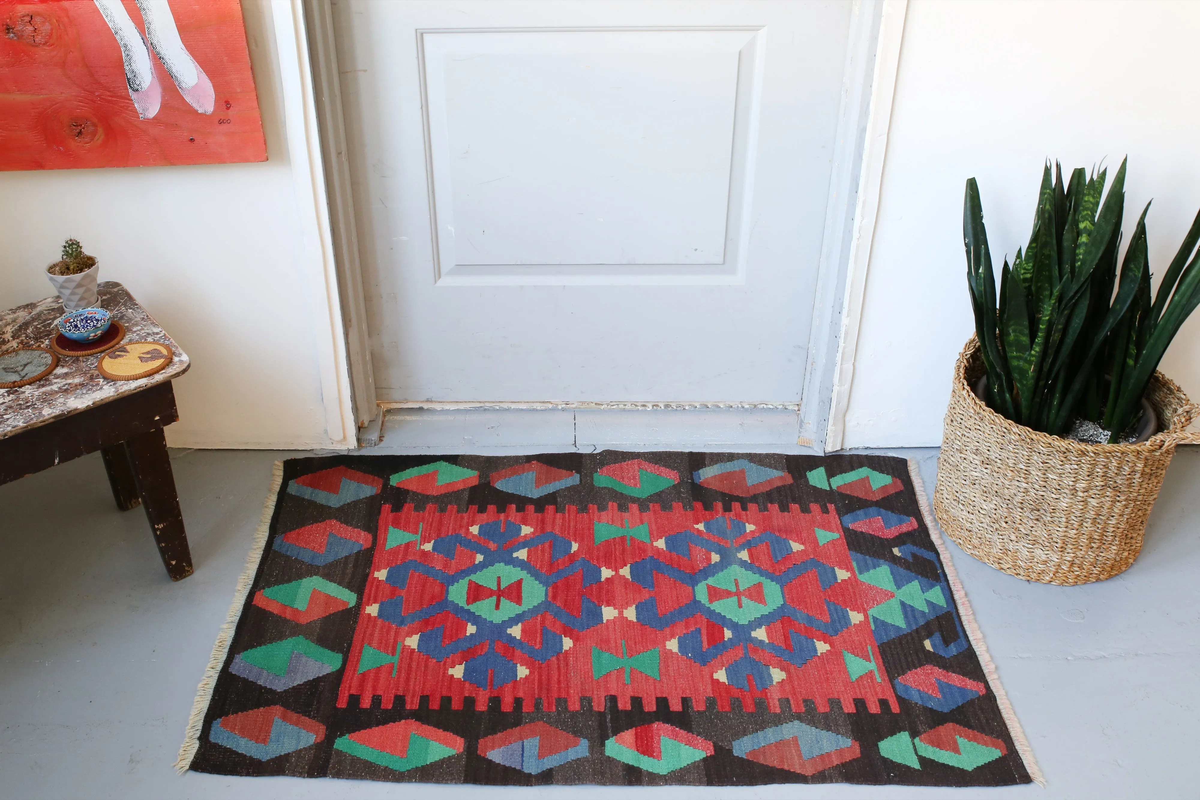 Vintage Mini Turkish Kilim Rug 2.7ftx4ft