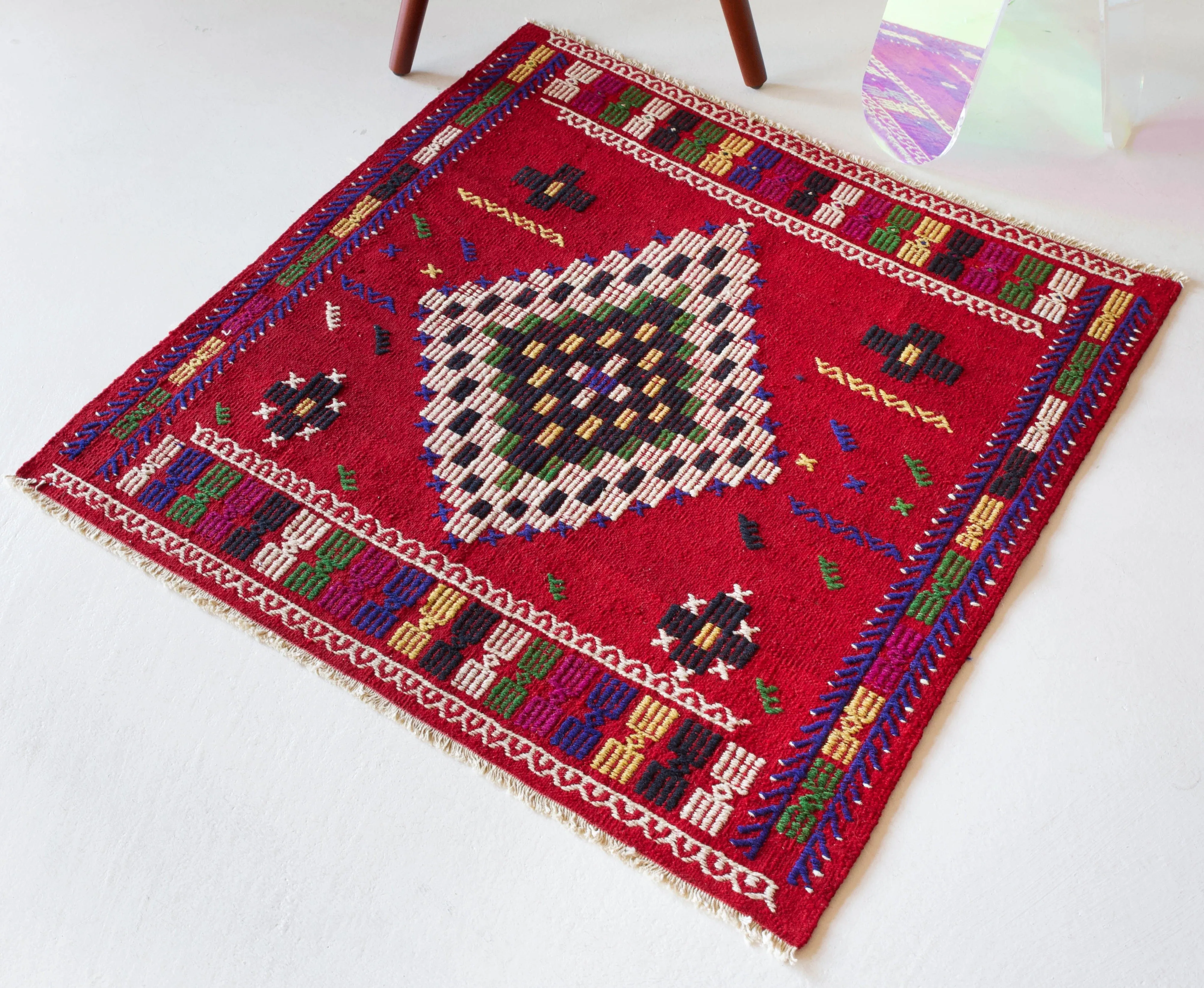 Vintage Mini Turkish Kilim Rug 3'x3'