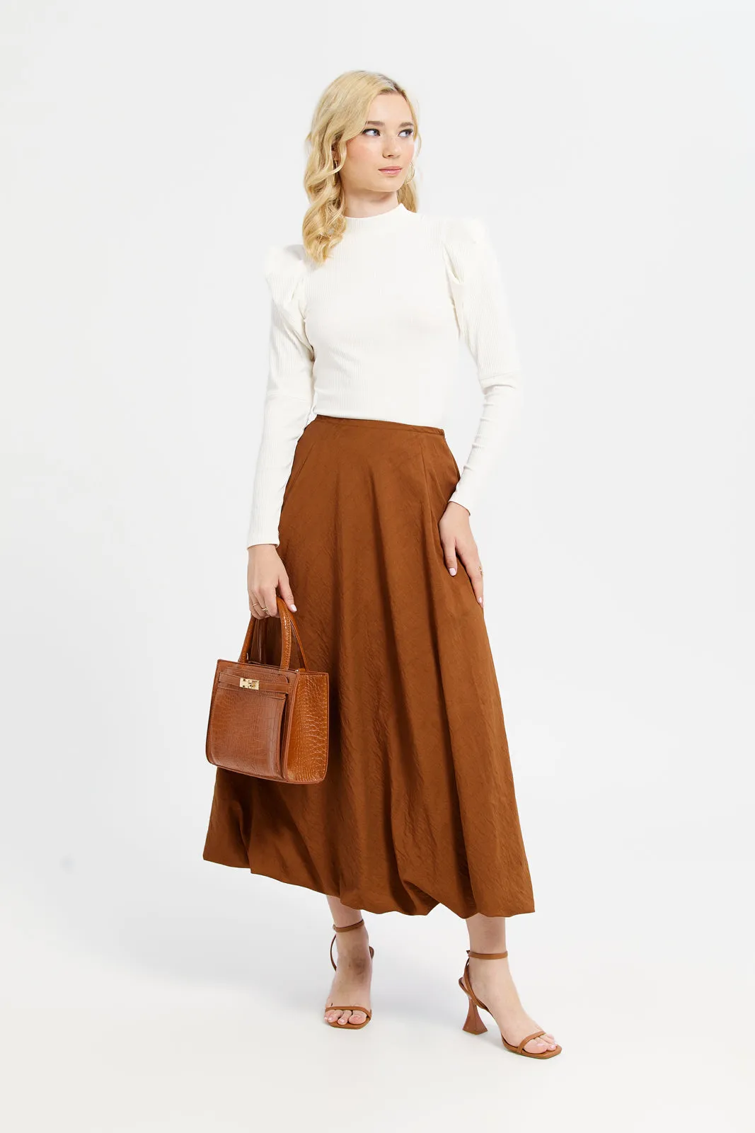 Women Brown Maxi Skirt