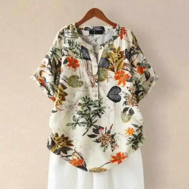 Women Printed Top Floral Print Retro Blouse Casual O-neck Tee Shirt Loose Fit Women’s Summer Tops Long Sleeve Women Tee