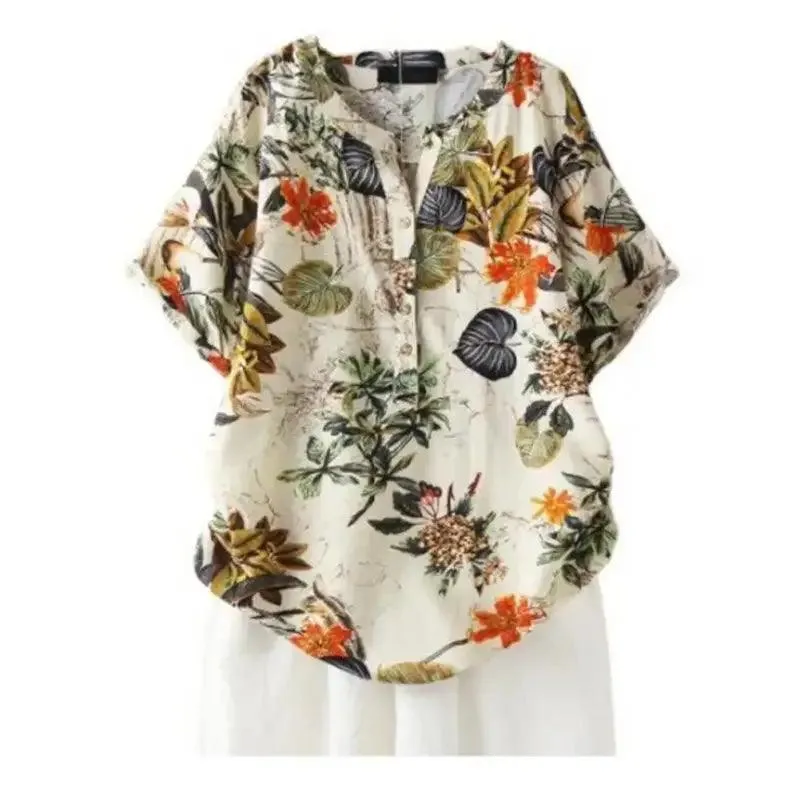 Women Printed Top Floral Print Retro Blouse Casual O-neck Tee Shirt Loose Fit Women’s Summer Tops Long Sleeve Women Tee