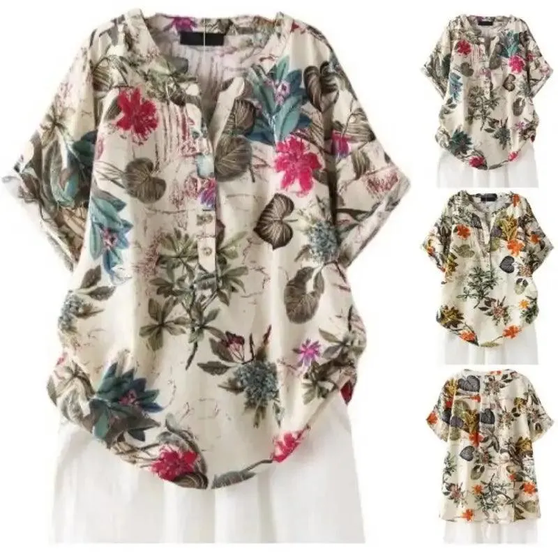 Women Printed Top Floral Print Retro Blouse Casual O-neck Tee Shirt Loose Fit Women’s Summer Tops Long Sleeve Women Tee