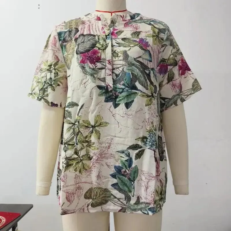 Women Printed Top Floral Print Retro Blouse Casual O-neck Tee Shirt Loose Fit Women’s Summer Tops Long Sleeve Women Tee